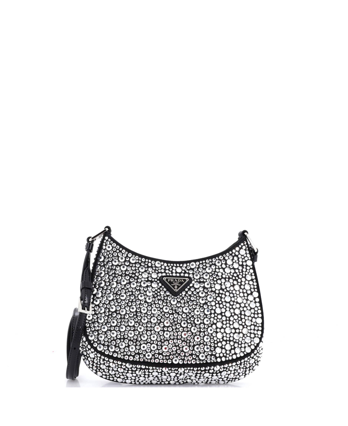 Pre-Owned Prada Small Cleo Shoulder Bag Crystal Embellished Satin - Black