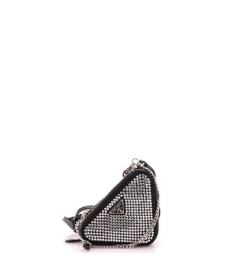 Mini Triangle Double Pouch Crossbody Crystal Embellished Satin