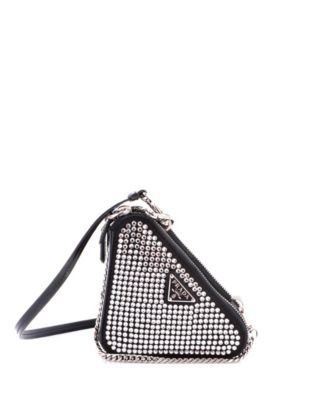 Mini Triangle Double Pouch Crossbody Crystal Embellished Satin