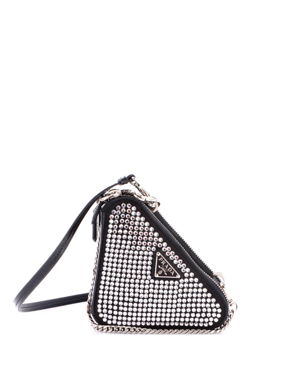 Pre-Owned Prada Mini Triangle Double Pouch Crossbody Crystal Embellished Satin - Black