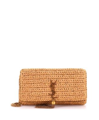 Medium Kate 99 Tassel Flap Bag Woven Raffia