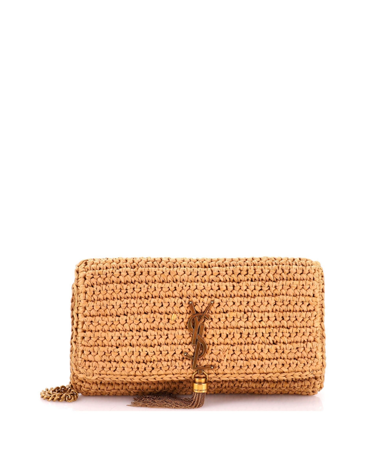 Pre-Owned Saint Laurent Medium Kate 99 Tassel Flap Bag Woven Raffia