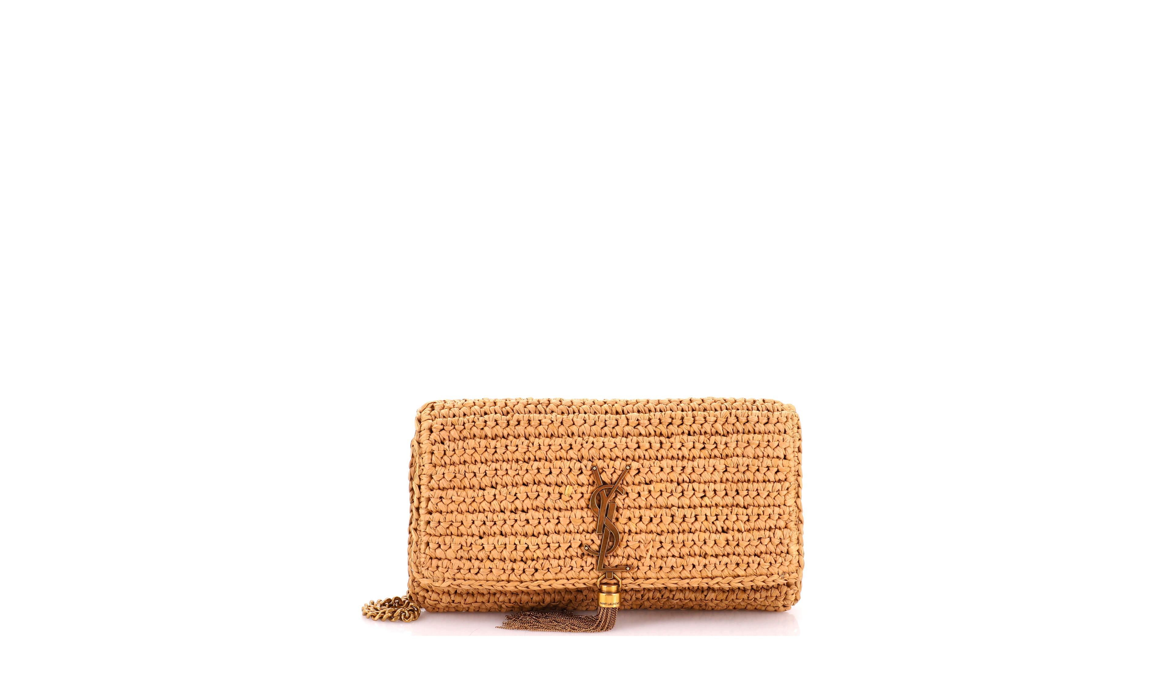 Pre-Owned Saint Laurent Medium Kate 99 Tassel Flap Bag Woven Raffia