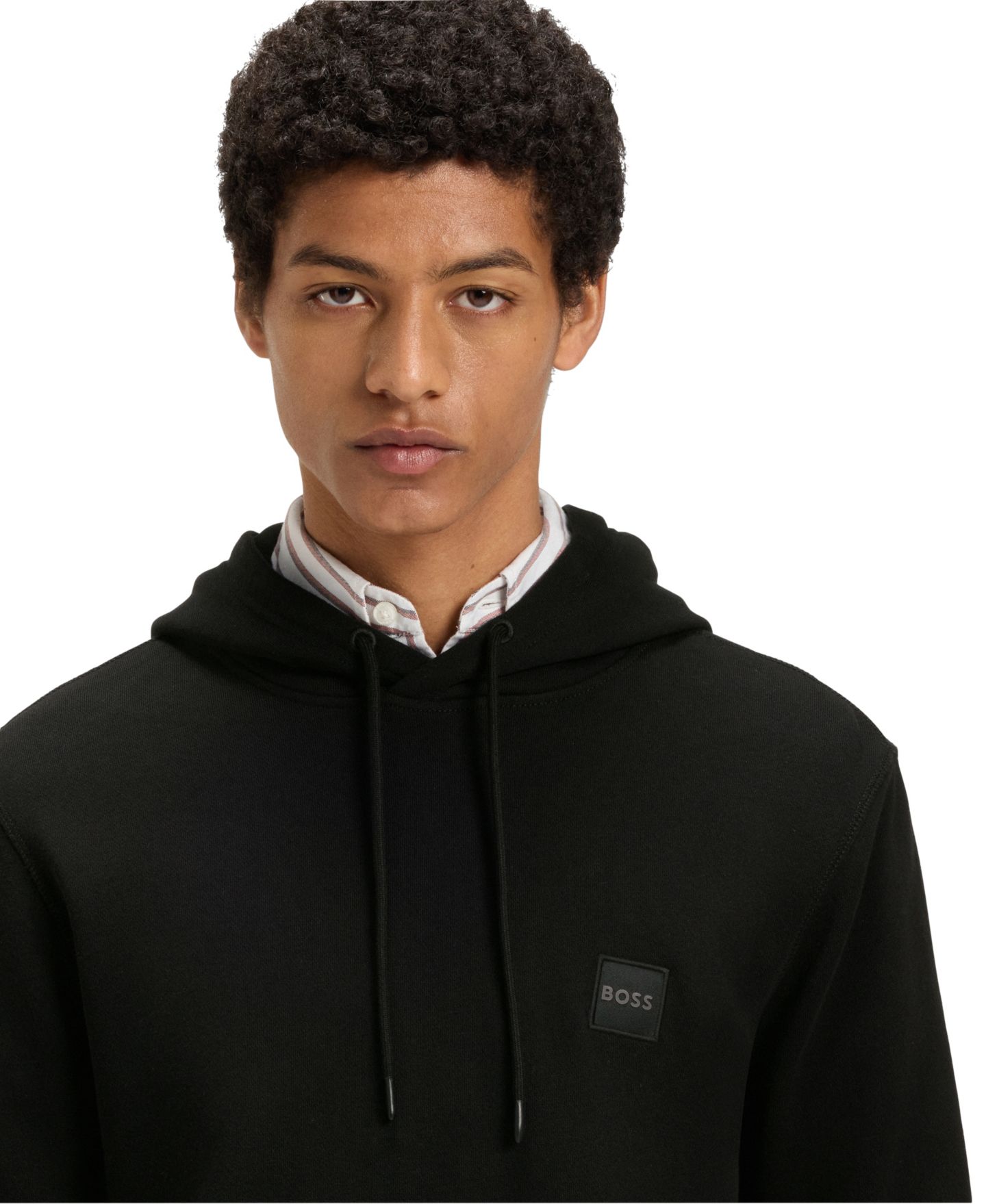Мужское худи Hugo Boss Regular-Fit Cotton Terry Logo Patch, цвет: Чёрный — фото 3