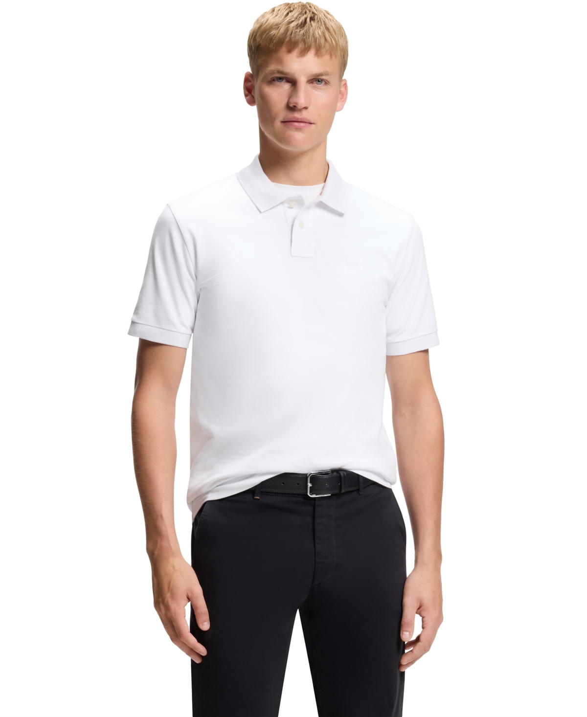 Boss by Hugo Boss Men's Slim-Fit Stretch-Cotton Logo Patch Polo Shirt - White