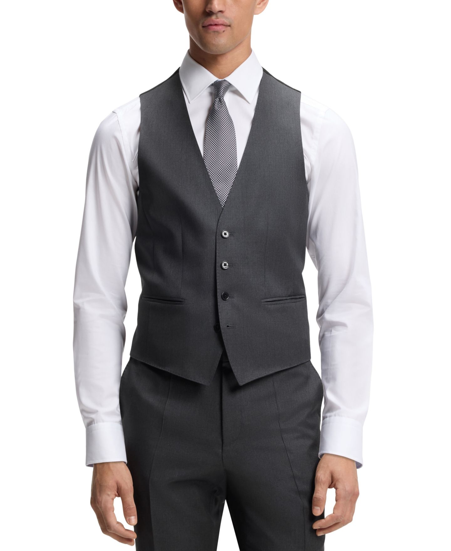 Мужские жилеты BOSS by Hugo Boss Virgin-Wool Serge Slim-Fit Vests, цвет: Тёмный серый — фото 6