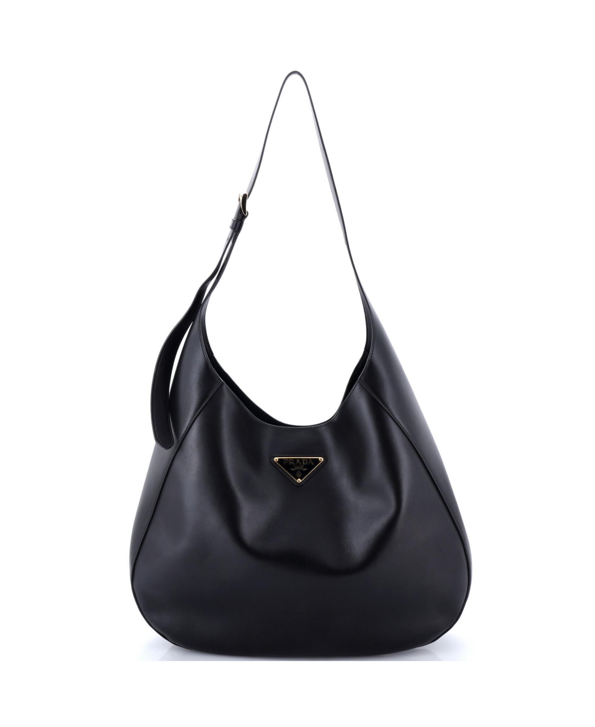Pre-Owned Prada Large Triangle Logo Curved Hobo City Calf