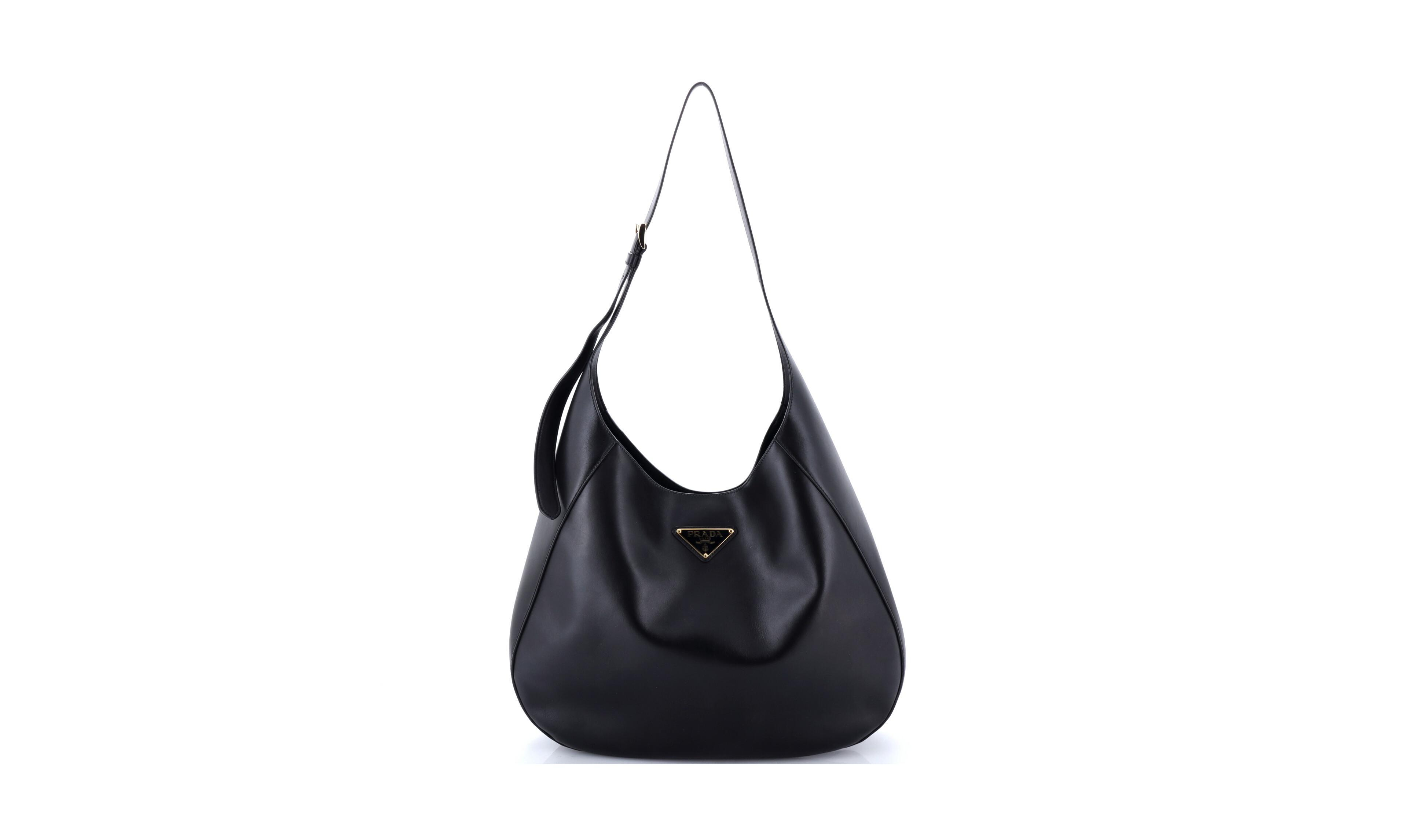 Pre-Owned Prada Large Triangle Logo Curved Hobo City Calf
