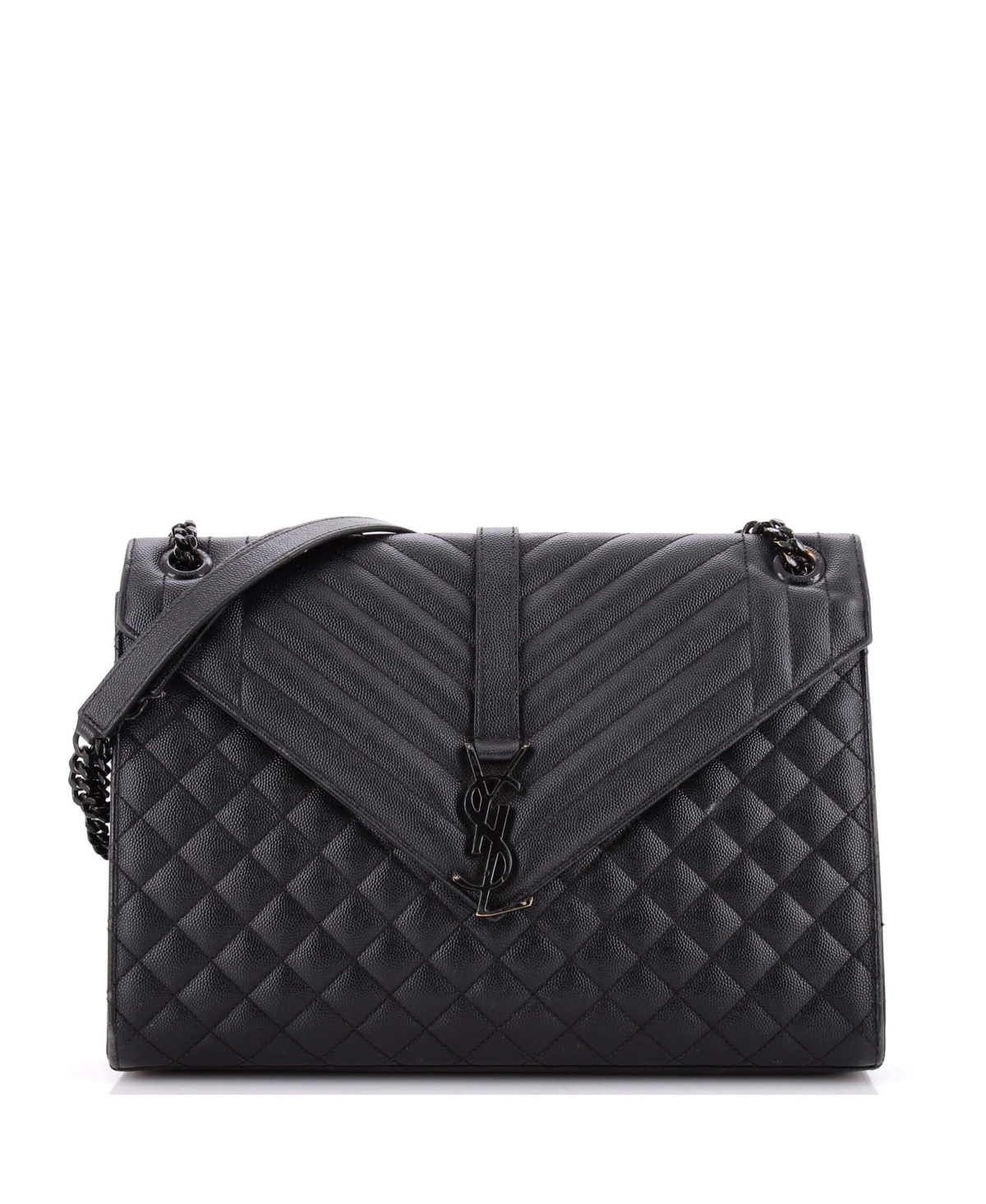 Pre-Owned Saint Laurent Large Classic Monogram Envelope Satchel Mixed Matelasse Leather - Black