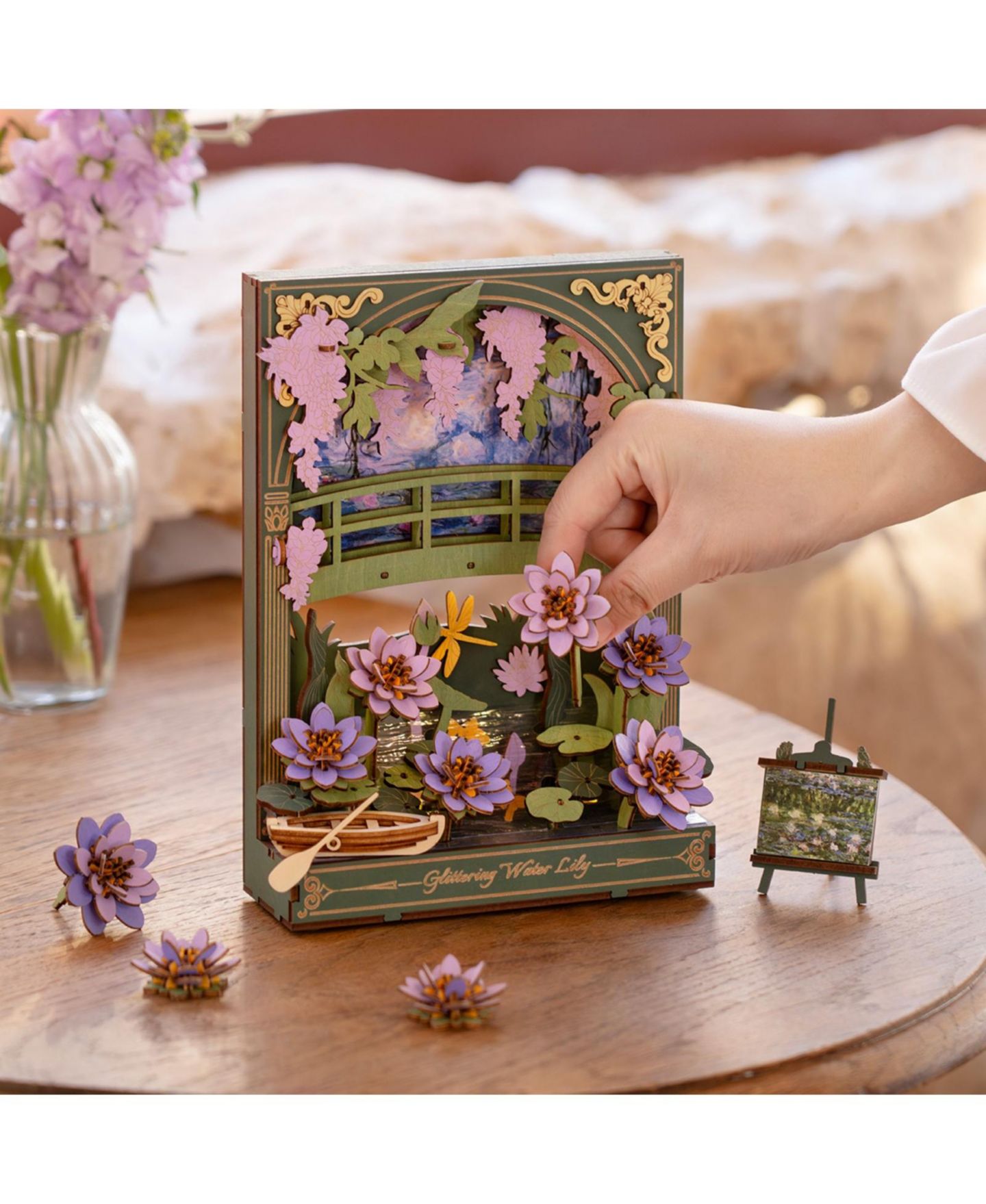 Детский конструктор Robotime Water Lily 3D Wooden LED Light Puzzle Building Set, Ages 14+, цвет: Зелёный — фото 2