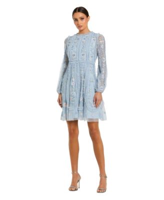 Women's Floral-Embroidered Ruffle Long-Sleeve Dress