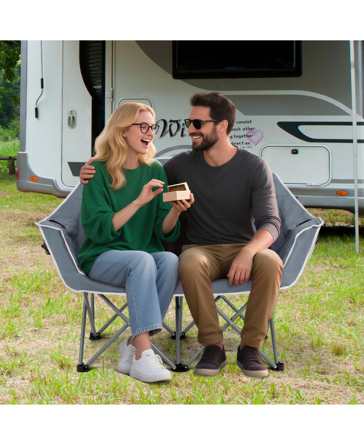 Mecale Oversized Double Camping Chair for Adults with 660 lb Capacity - Gray
