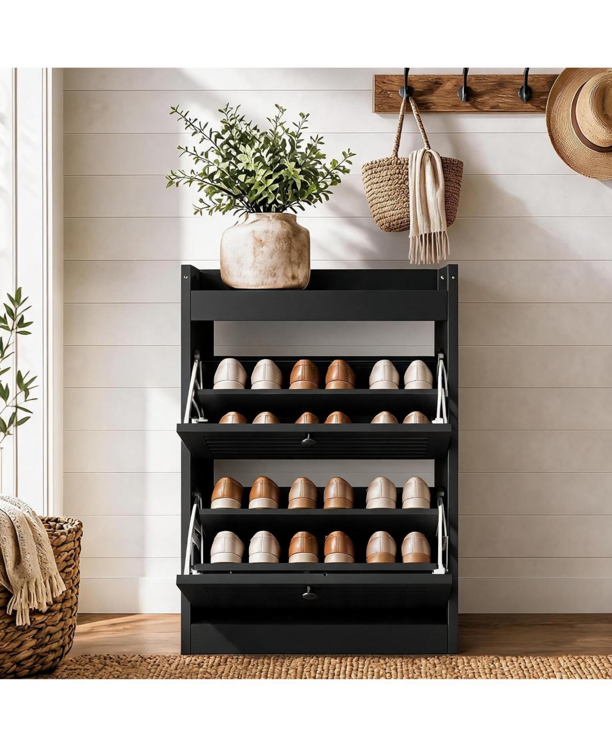 Gaomon Wooden Shoe Cabinet with 2 Flip Drawers Narrow Rack Large Hidden Organizer for Studio Apartment Entryway/Hallway