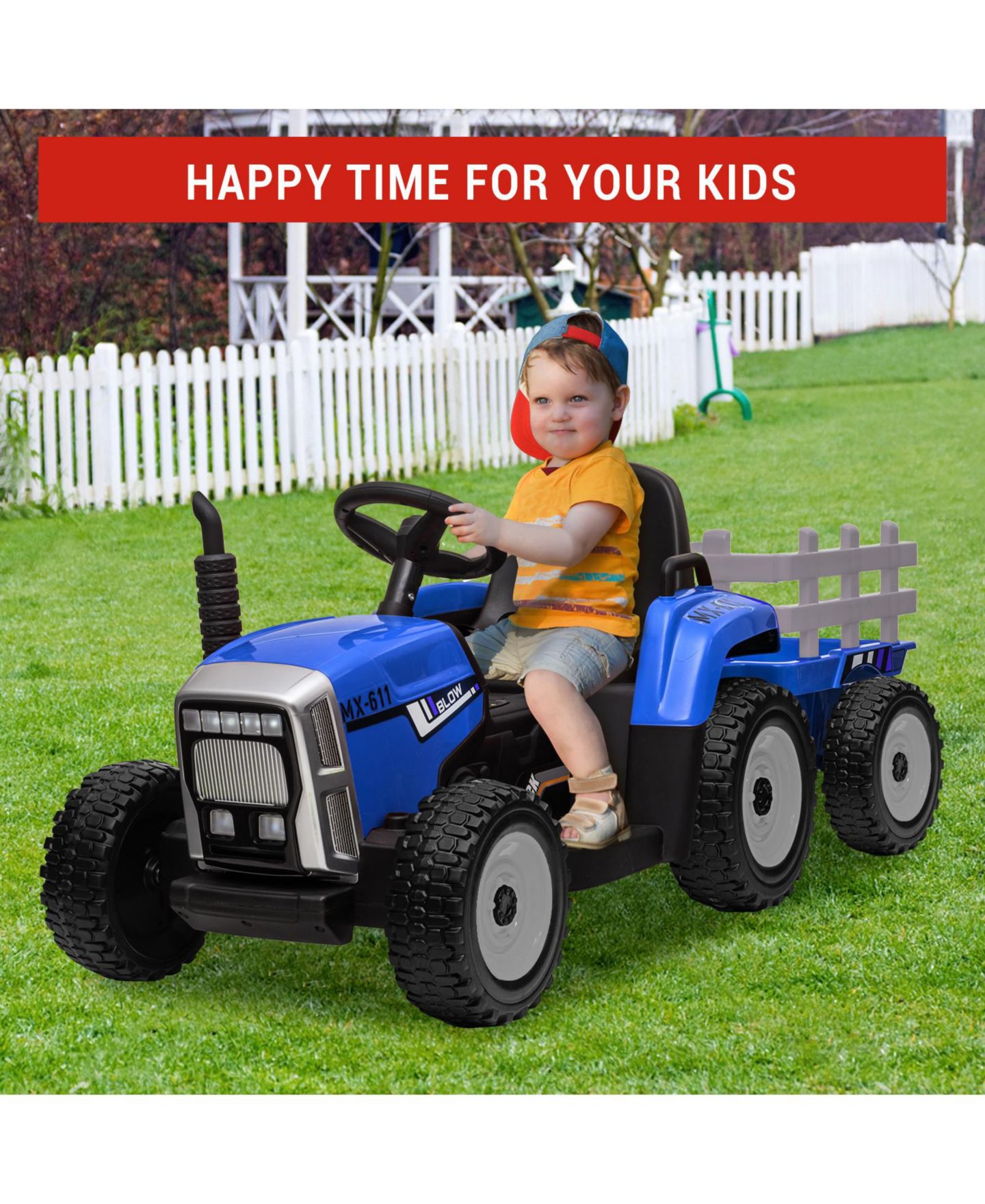 Детская игрушка homfan 54" L x 20" W x 21" H Battery-Powered Remote Control Detachable Trailer Ride-On Tractor, от 3 лет, цвет: Синий — фото 7