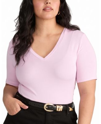 Plus Size Cloud Rib Slim-Fit Ribbed V-Neck Short-Sleeve Tee