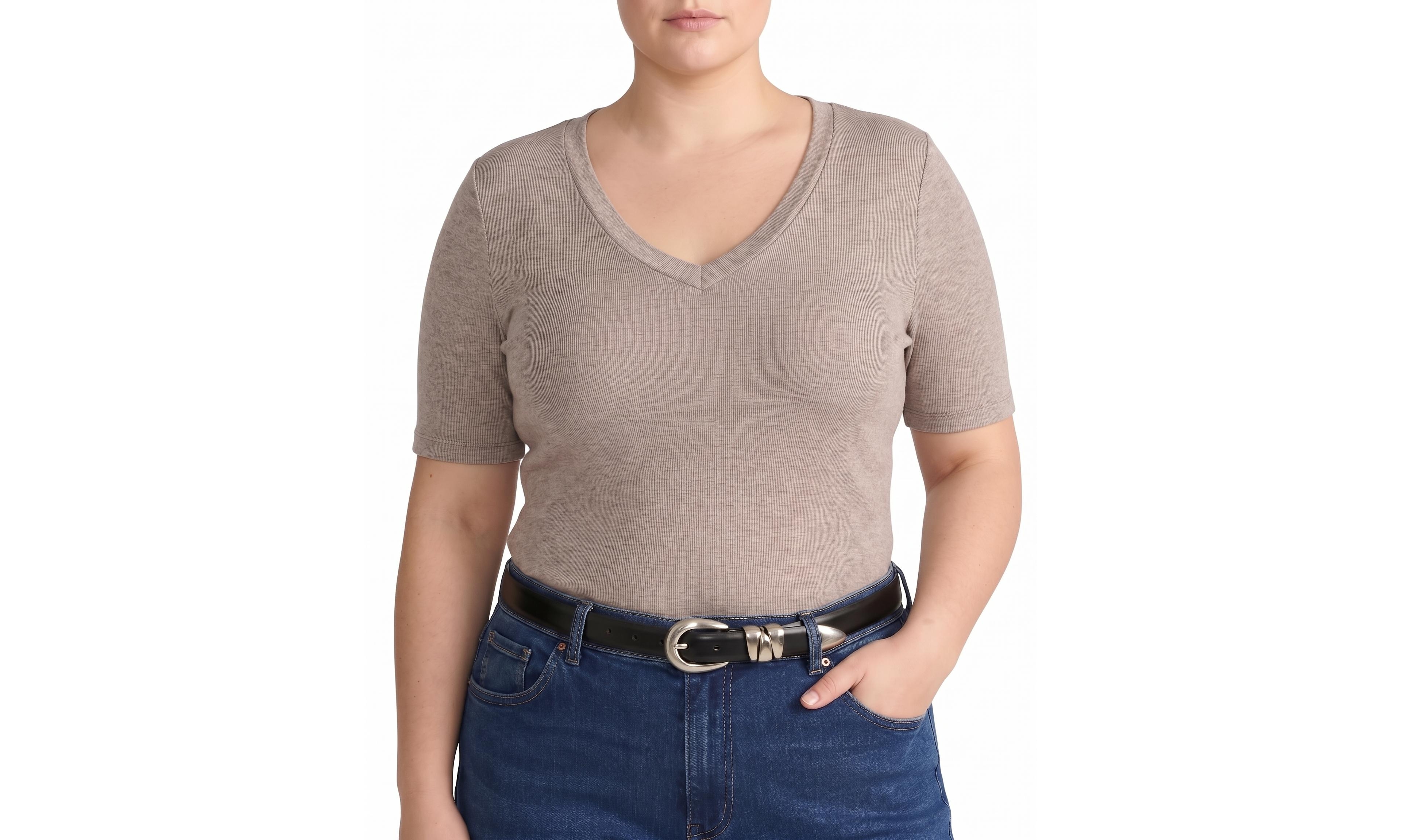 Universal Standard Plus Cloud Rib Slim-Fit Ribbed V-Neck Short-Sleeve Tee