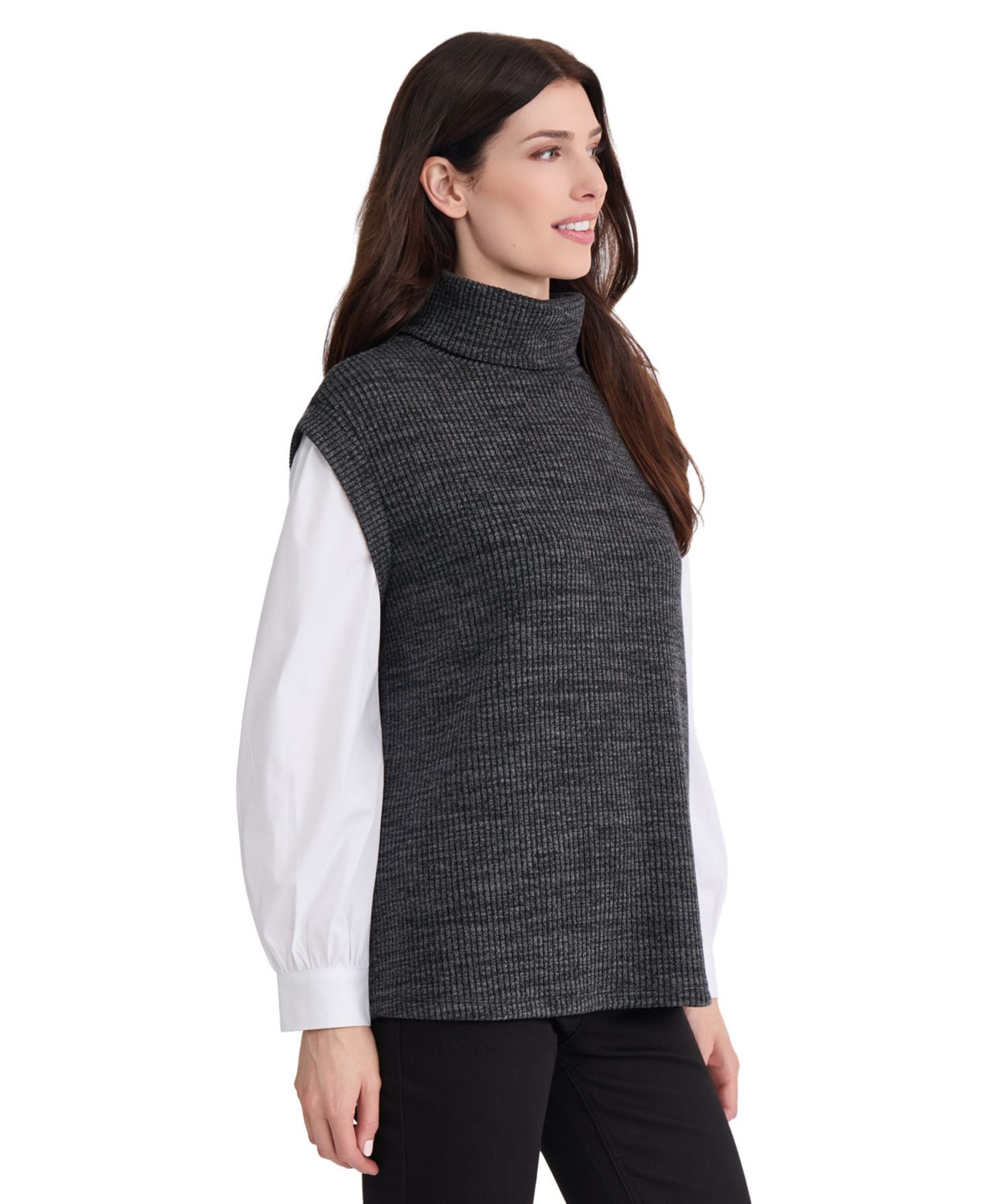Женский топ Jones New York Twofer Turtleneck Long-Sleeve, цвет: Меланжевый серый / Натуральный белый — фото 2