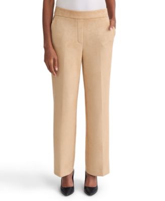 Women's Slash-Pocket Straight Pull-On Faux Scuba Suede Pants