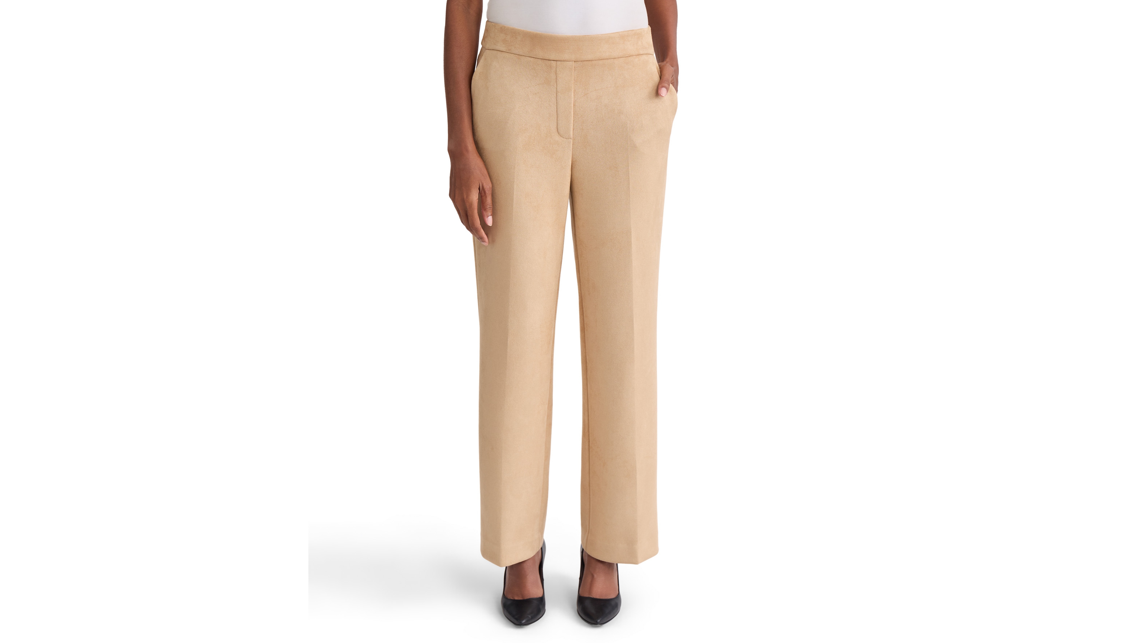 Jones New York Women's Slash-Pocket Straight Pull-On Faux Scuba Suede Pants