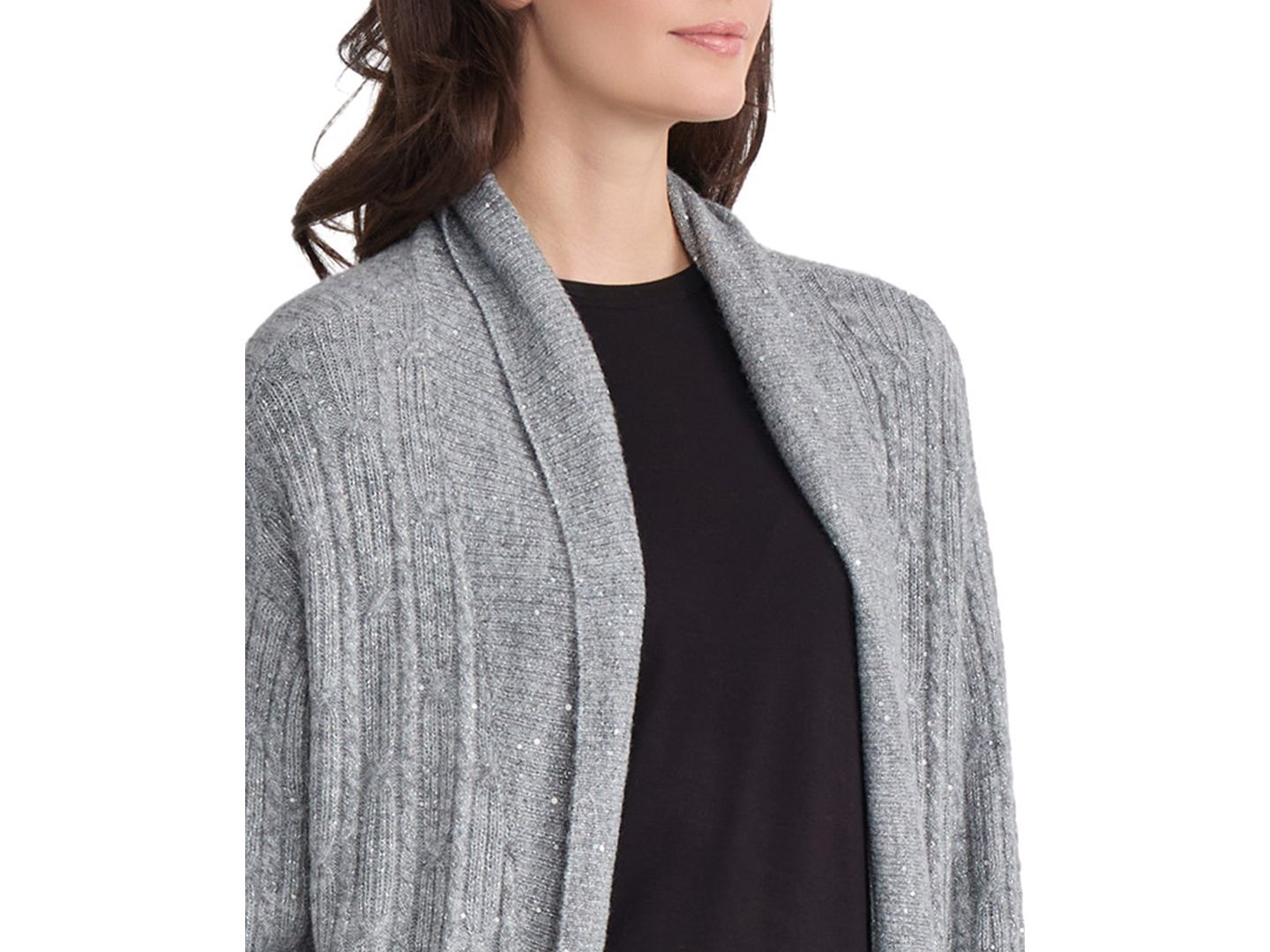 Женский кардиган Jones New York Novelty Mix Cable-Knit Sequin Cardigan, цвет: Средний меланжевый — фото 3