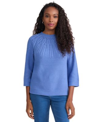Women's Cable-Knit 3/4-Sleeve Crewneck Sweater