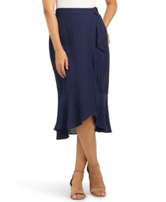 Juniors' High-Waisted Asymmetrical Gauze Midi Wrap Skirt