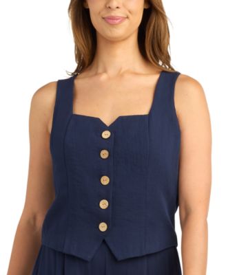 Juniors' Sleeveless Square Neck Gauze Vest