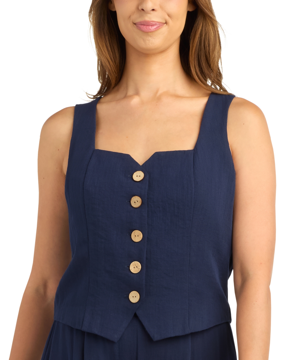 Bcx Women's Sleeveless Square Neck Gauze Vest - Navy