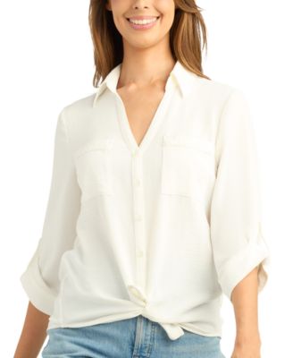 Juniors' Airflow 3/4-Sleeve Button-Front Tie-Front Shirt