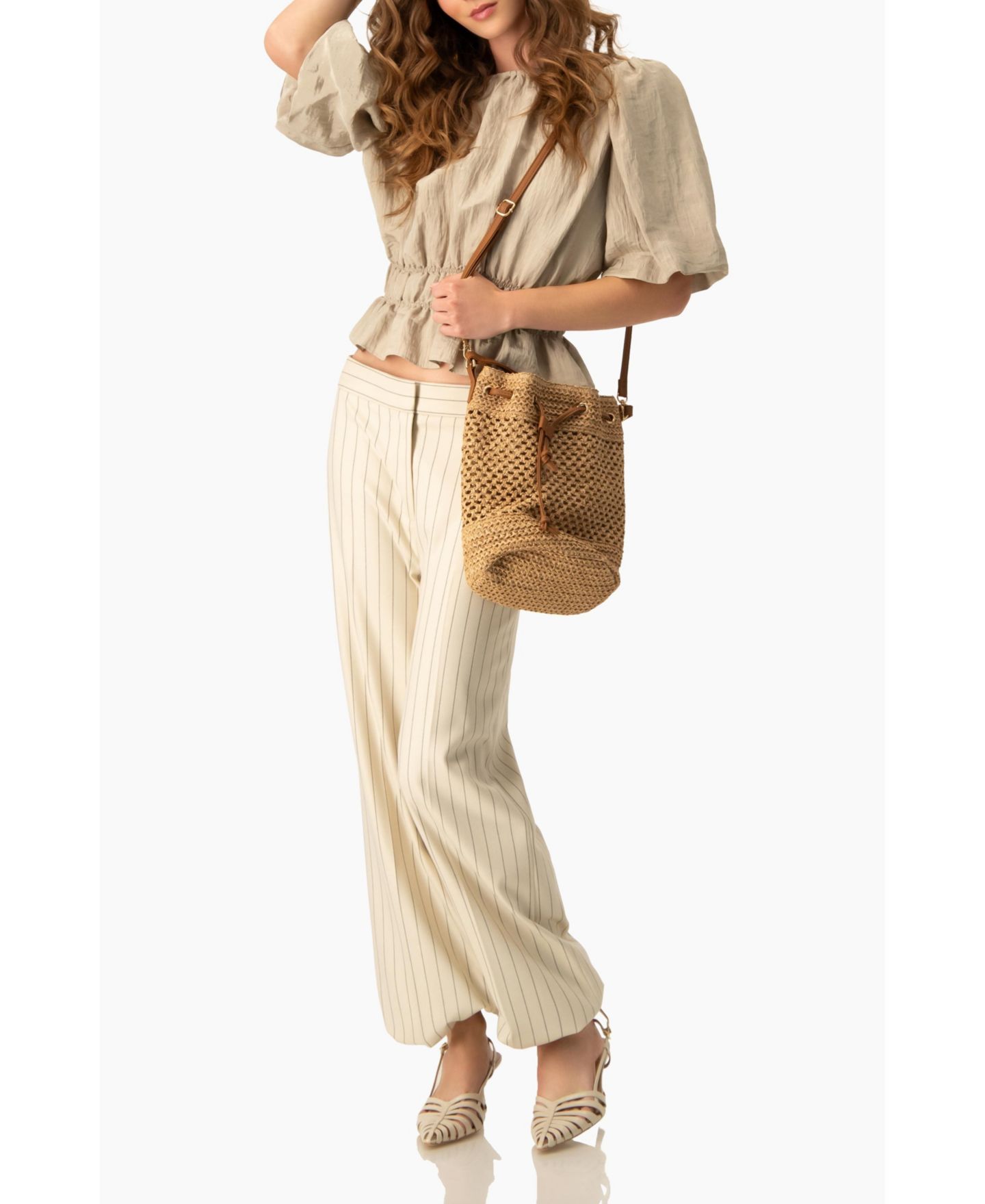 Женские брюки Ivonne Pinstripe Wide-Leg High-Waist, цвет: Бежевый — фото 6