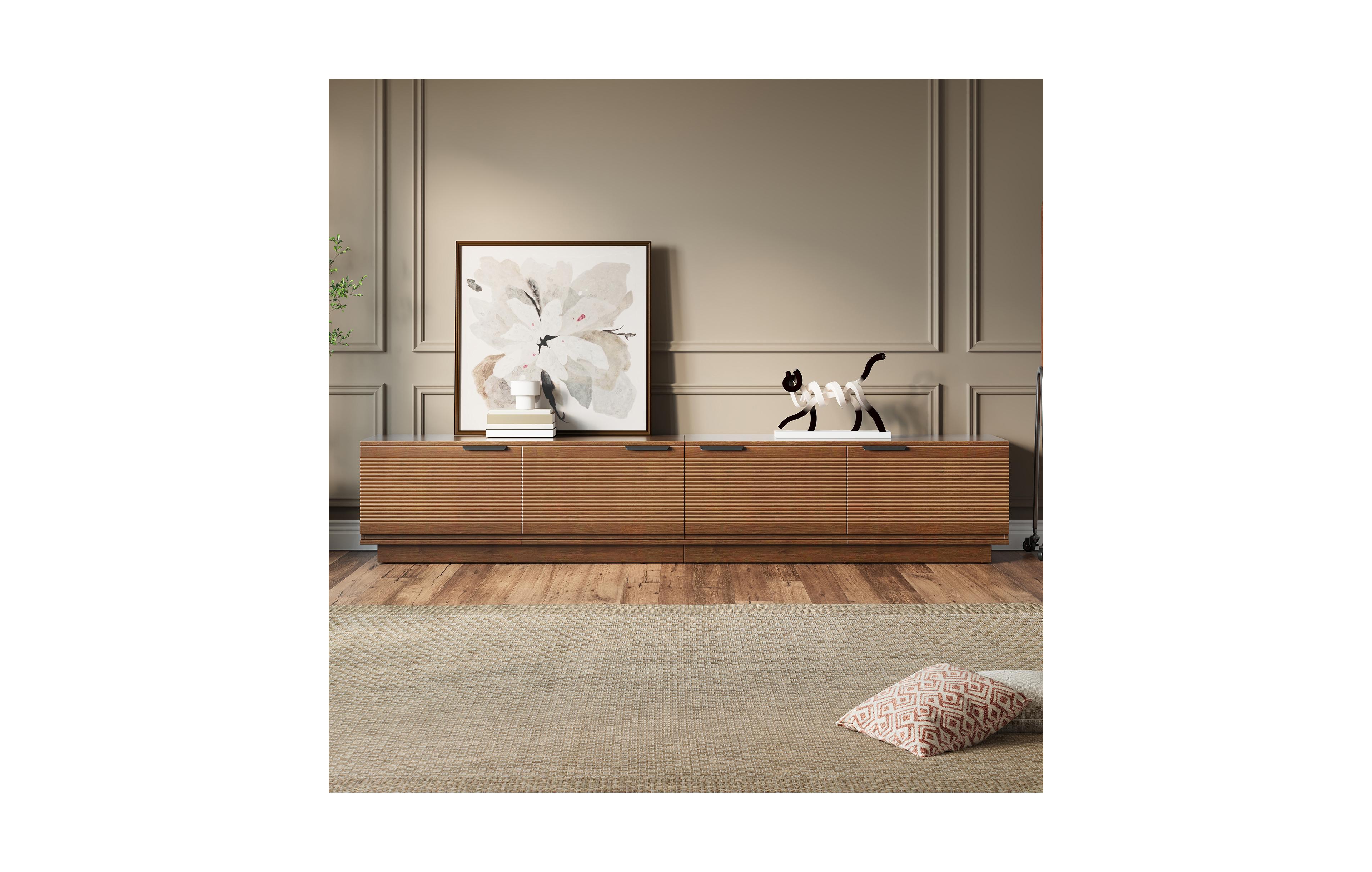 Flynama 78.7" Sculpted Fluted Full Closed Legless Tv Stand Media Console Fits Up To 85" Tv