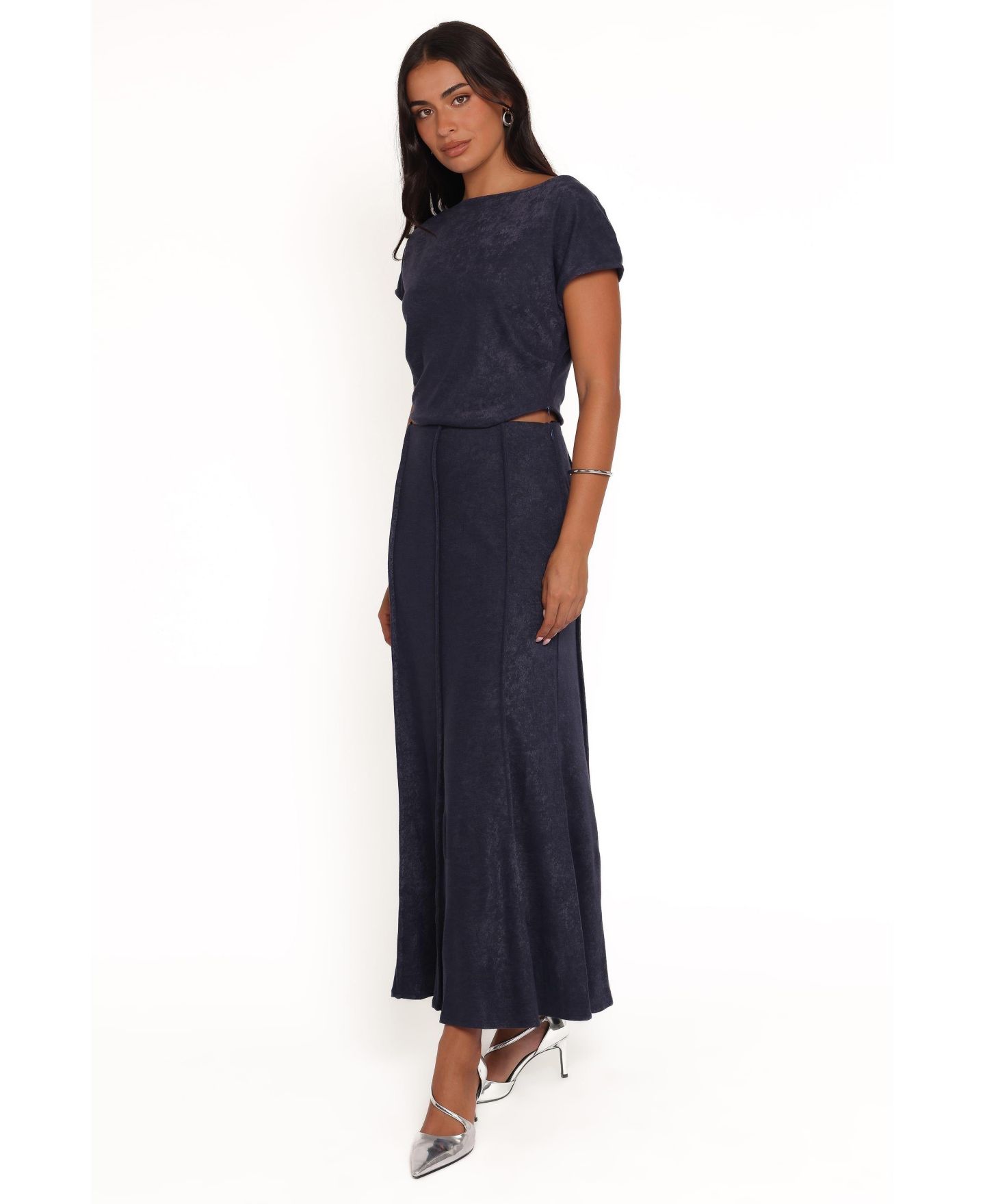 Женский комплект Petal and Pup Aria Boat-Neck Short-Sleeve Maxi Top and Skirt, 2-Piece Set, цвет: Джинсовый синий — фото 5