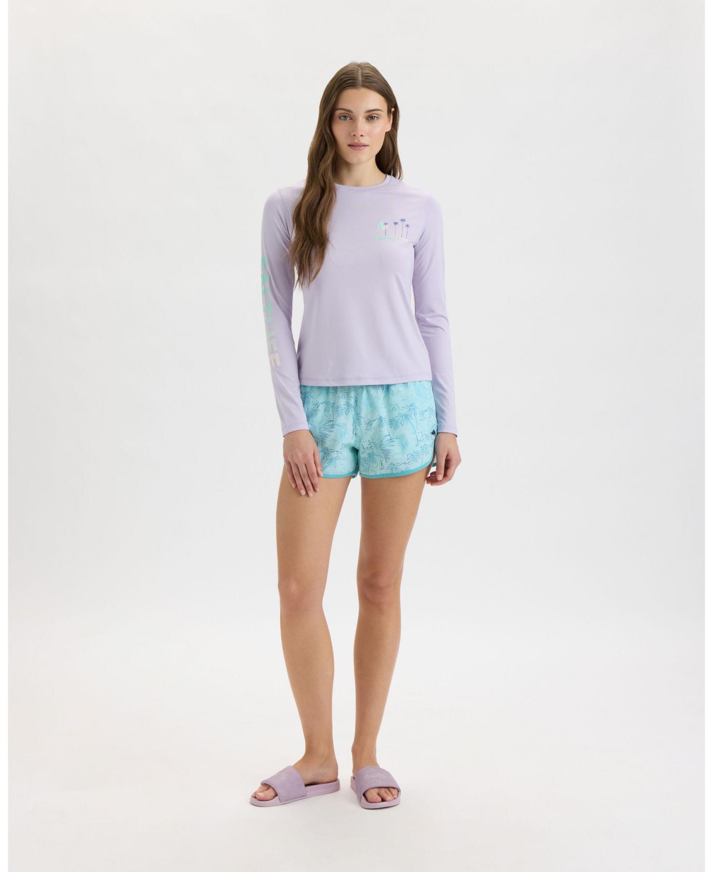 Женская футболка Salt Life Palmline Performance Long Sleeve, цвет: Фламинго меланжевый — фото 5