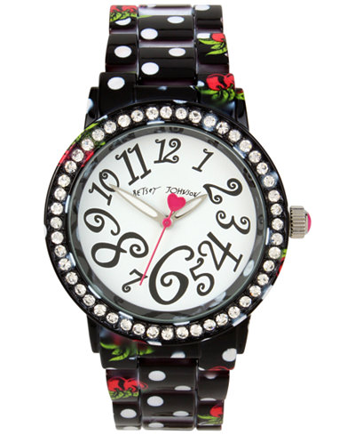 Betsey Johnson Women's Cherry Printed Black & White Polka Dot Bracelet Watch 40mm BJ00482-14
