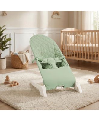 Portable Adjustable Baby Rocker Chair, Fold Flat Lightweight Infant Bouncer Seat with 3 Point Harness