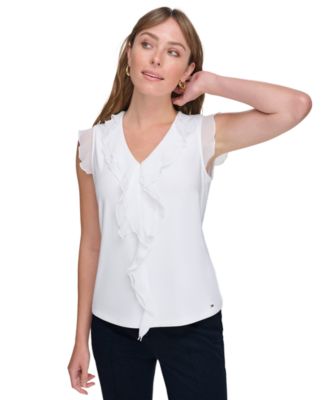 Women's Ruffled Mixed-Media Top
