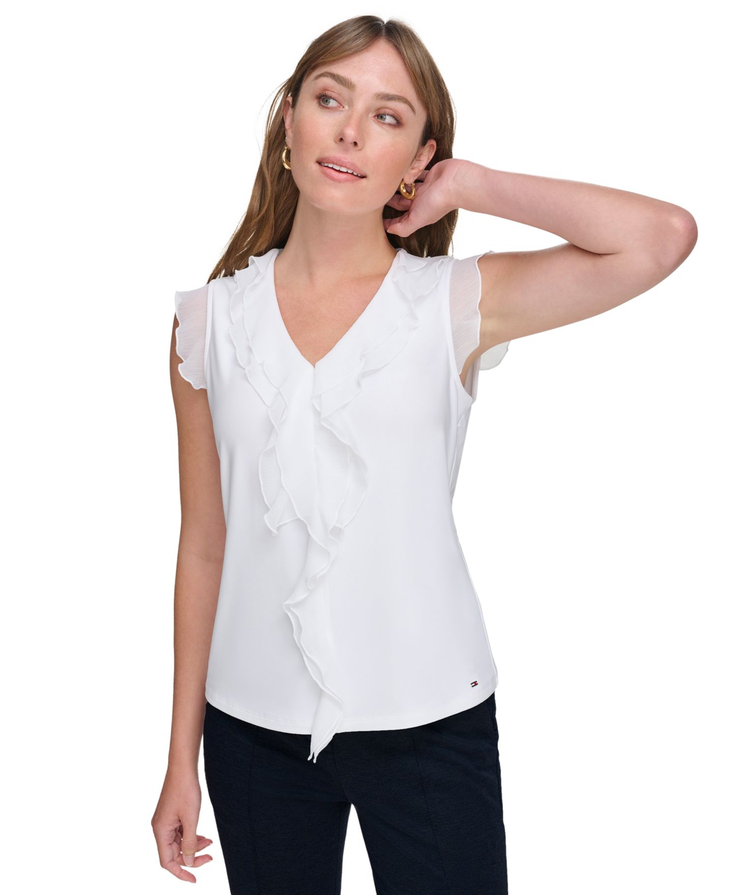 Женский топ Tommy Hilfiger Ruffled Mixed-Media Top, цвет: Слоновая кость — фото 1