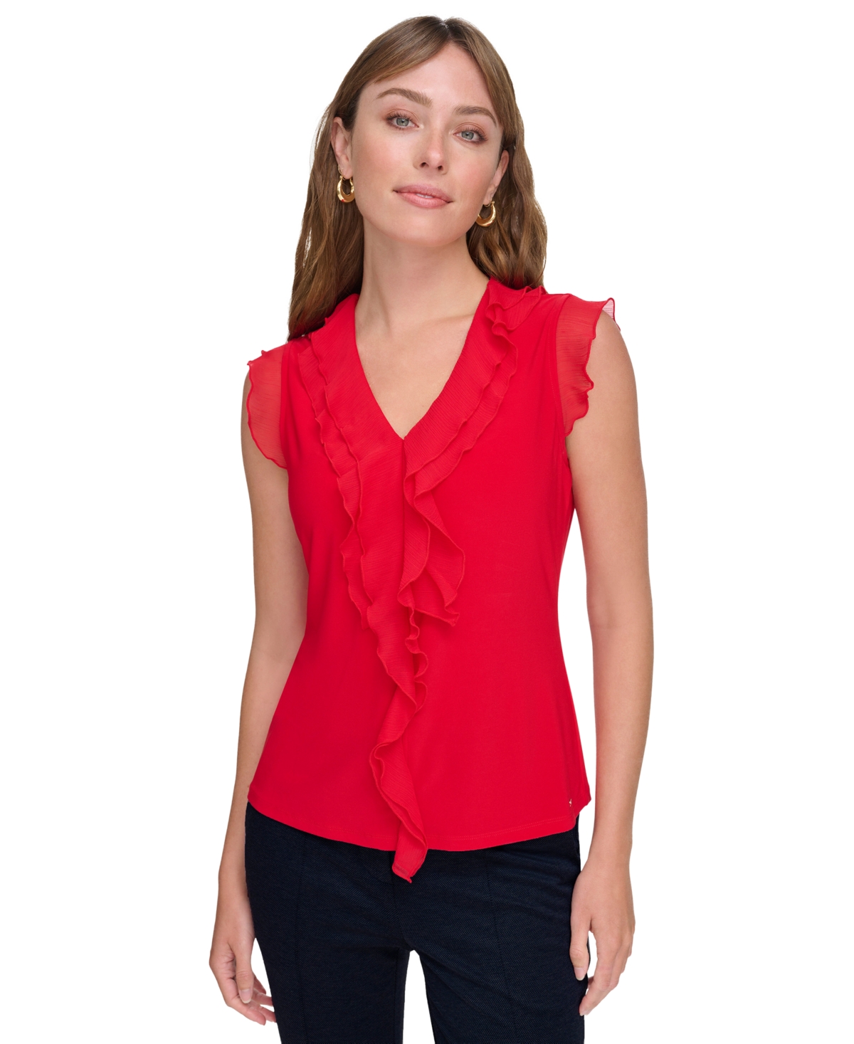 Tommy Hilfiger Women's Ruffled Mixed-Media Top - Scarlet