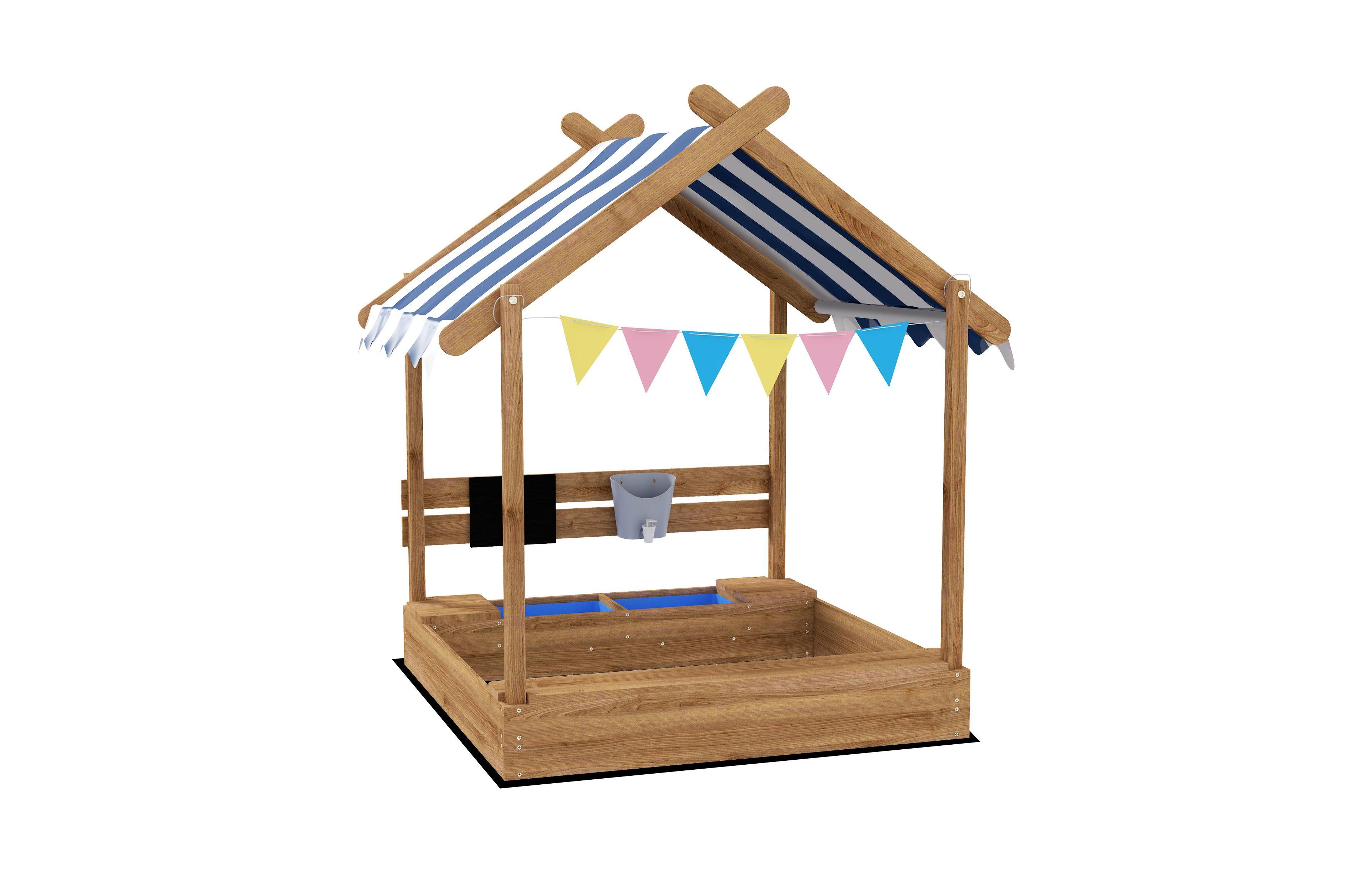 Sevorley Wood Sandbox with Canopy, Fits Up to 2 Children, Ages 3-7