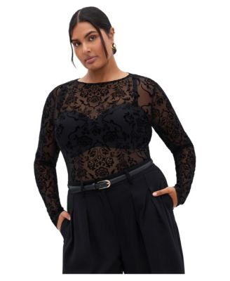 Plus Size Sienna Long-Sleeve Sheer Mesh Top