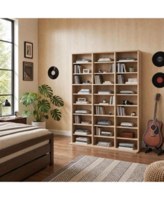 9-Tier Wood 27-Compartment Adjustable Shelf Media Storage Tower