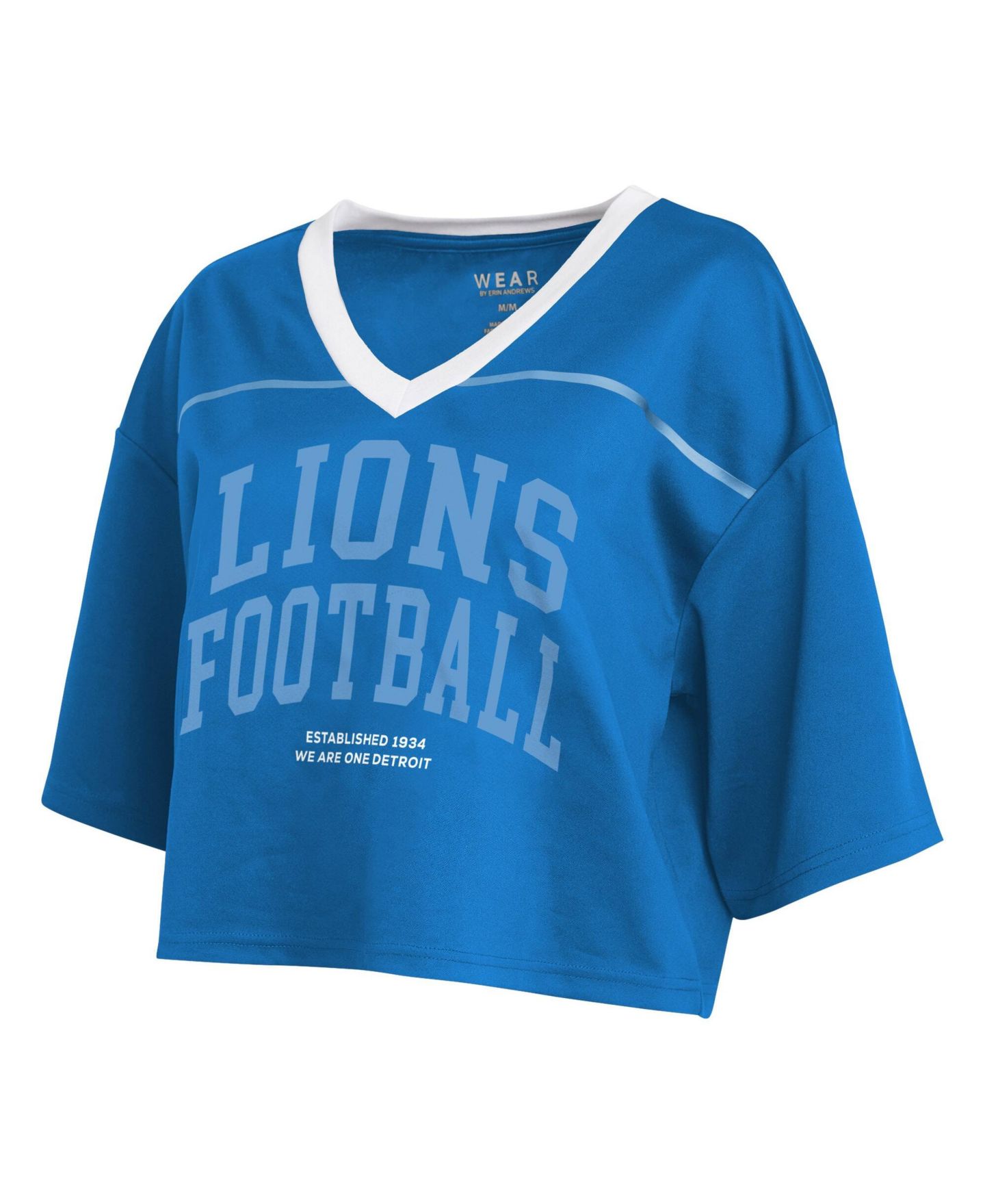 Женская футболка WEAR by Erin Andrews Blue Detroit Lions Cropped V-Neck Jersey — фото 4