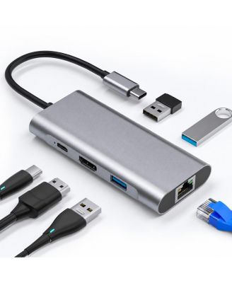 6-in-1 4K HDMI 100W Power Delivery USB-C Hub Multiport Adapter for PC/Mac