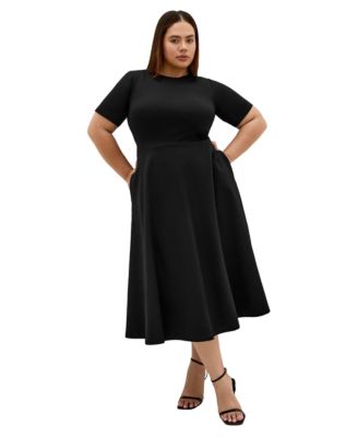 Plus Size Cariline Short-Sleeve Fit and Flare Midi Dress
