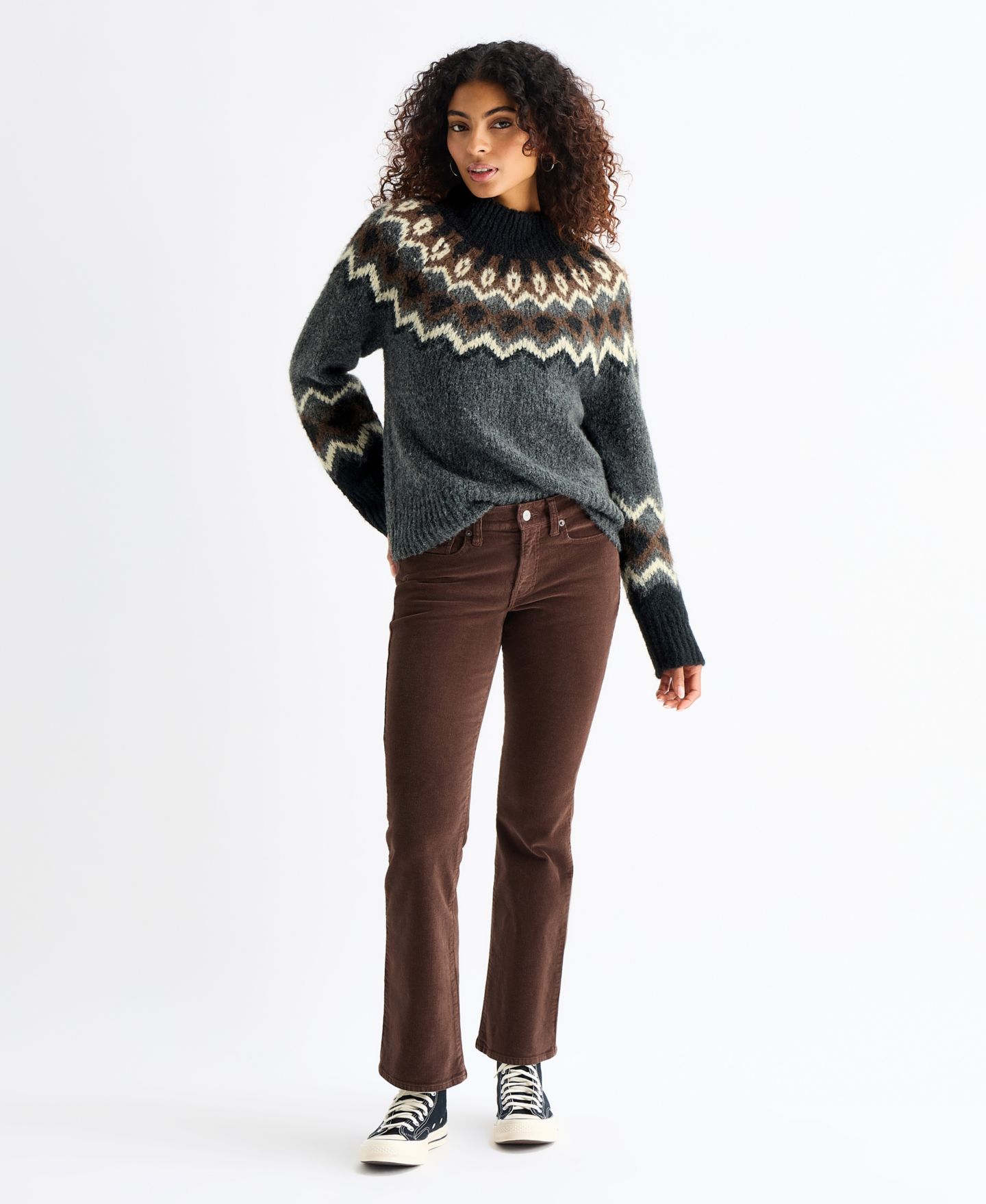 Женский свитер Lucky Brand Fair Isle Mock Neck Long-Sleeve, цвет: Угольный меланжевый серый — фото 7