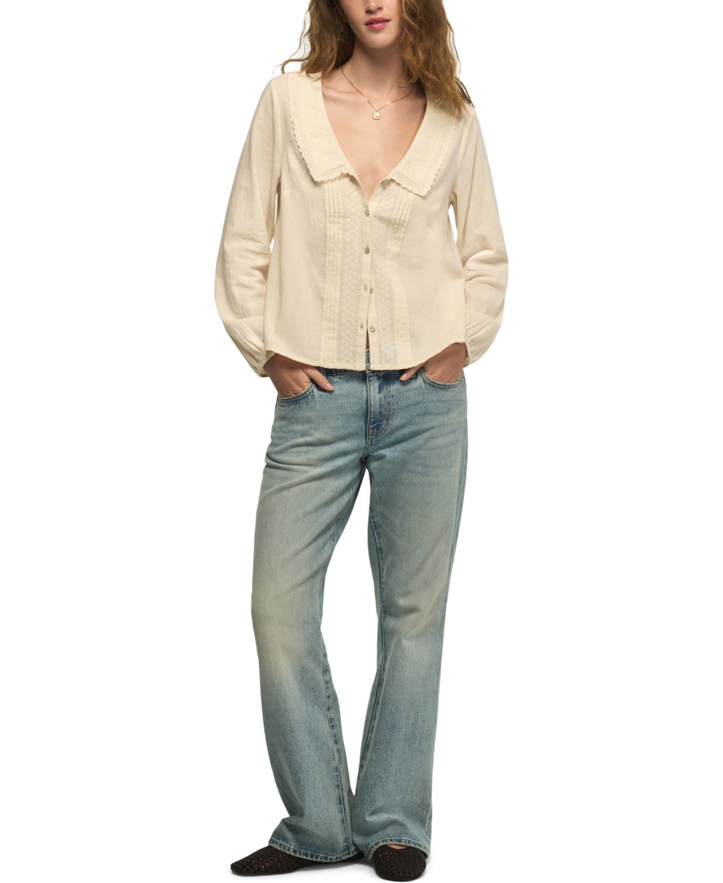 Женская блузка Lucky Brand Long-Sleeve Peter Pan Collar, цвет: Gardenia — фото 2
