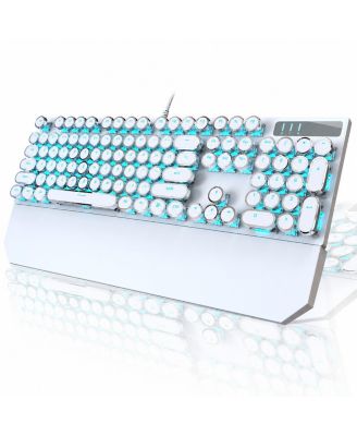 Typewriter Style Mechanical Gaming Keyboard RGB Backlit 104 Keys Blue Wired Round Keycaps
