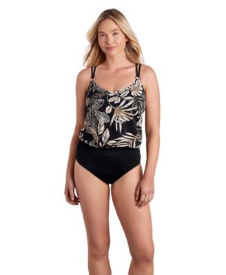 Women's V-Neck Blouson Tankini and Bottoms