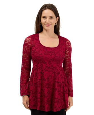Women's Scoop-Neck Long-Sleeve Floral Lace Tunic