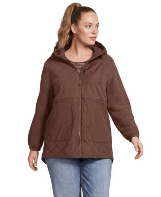 Plus Size High Pile Quilted Mixed Media Parka